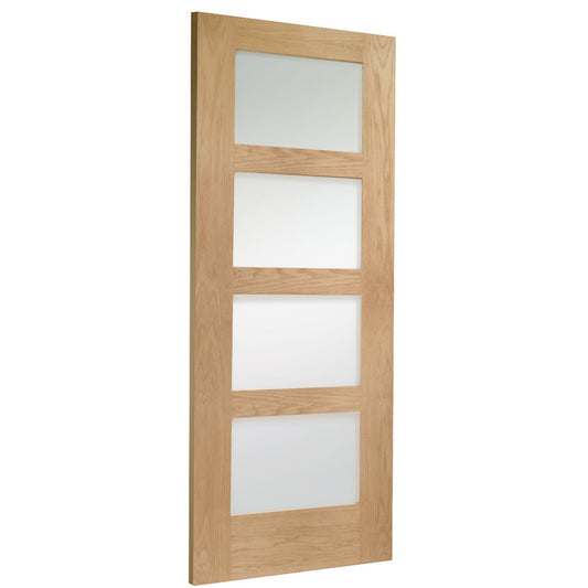 Doors2Floors D2F Shaker 4L Unfinished Internal Oak Door With Clear Glass D2FSHAKE4LCG