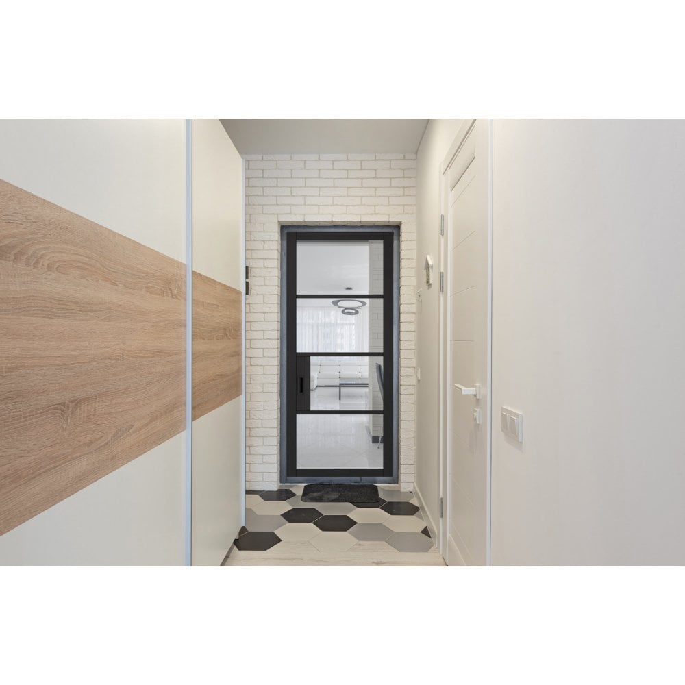 D2F BLACK Harlem Internal Primed Black Door with Clear Glass 4L HARLCLR