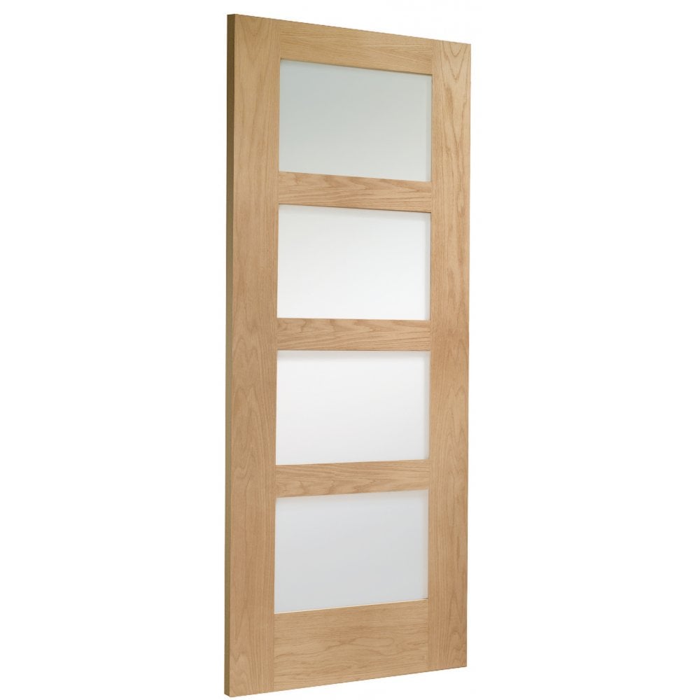 Doors2Floors D2F Shaker 4L Unfinished Internal Oak Door With Clear Glass D2FSHAKE4LCG