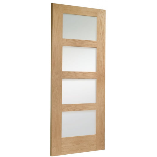 Doors2Floors D2F Shaker 4L Unfinished Internal Oak Door With Frosted Glass D2FSHAKE4LFG