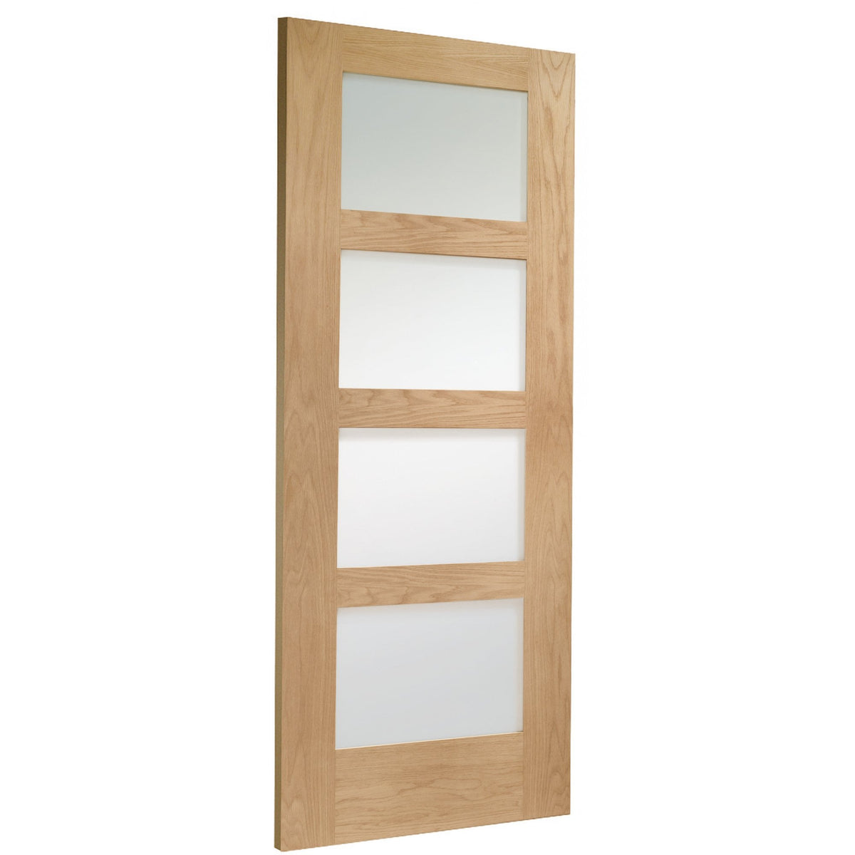 Doors2Floors D2F Shaker 4L Unfinished Internal Oak Door With Frosted Glass D2FSHAKE4LFG