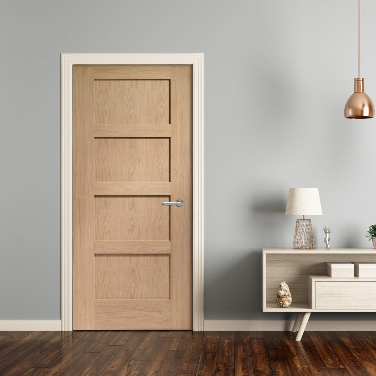 Doors2Floors Oak Shaker 4P Unfinished Internal Oak Fire Door INTOSHA4P-FD